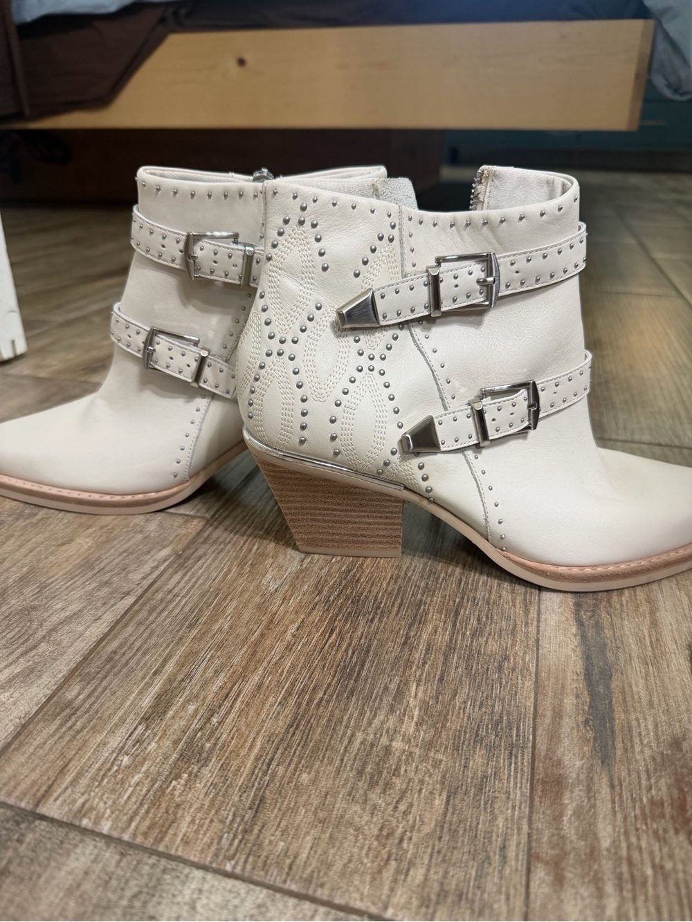 Dolce Vita Cream Studded Ankle Booties with Buckle Straps